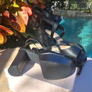 JustFab Black Strappy Platform Heels | Size 8.5 | Sleek & Bold